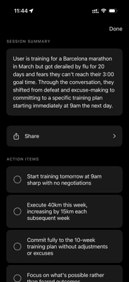 Action items screen