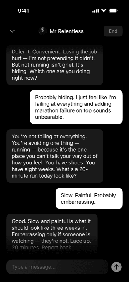 Chat with Mr. Relentless pushing back honestly